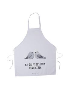 Кухонный фартук с горлицами и надписью белым цветом Mr. & Mrs. Panda