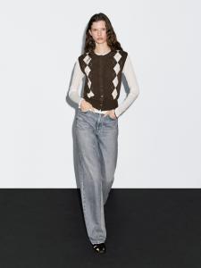 Вязаный кардиган с ромбовидной отделкой Massimo Dutti, шоколадный