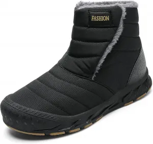 Зимние мужские ботинки, снегоходные сапоги, высокие водонепроницаемые утепленные ботинки с меховой подкладкой, теплые противоскользящие ботинки для холодной погоды для активного отдыха на улице и повседневной носки Qacksv, черный