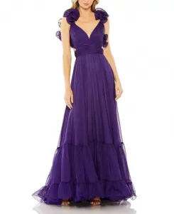 Платье из шифона с ярусными оборками и вырезами Mac Duggal, фиолетовый