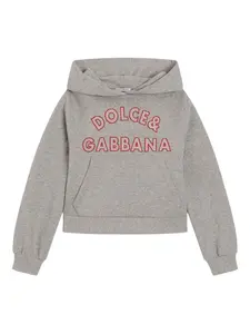 Худи с вышитым логотипом Dolce & Gabbana Kids, серый