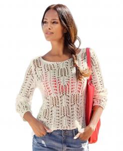 Женский вязаный пуловер с вырезом-лодочкой LASCANA, Ivory