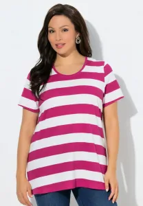 Полосатая футболка с коротким рукавом и принтом Ulla Popken, Oriental Pink
