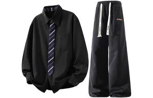 Повседневная спортивная одежда Unisex с лацканом Lapel Moderate X1617, черный shirt+черный jeans