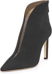 Женские ботильоны YDN с заостренным носком, V-образным вырезом, средним каблуком, искусственной замшей, молнией из ПВХ, для выпускного или вечеринки, короткие ботинки, размер 4-15 US, Black-8Cm