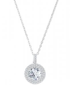 Подвеска-колье с аметистом (1,5 карата) и выращенным в лаборатории белым сапфиром (3/8 карата) в оправе из стерлингового серебра, длина 40 см + удлинитель 5 см Macy's, White Topaz