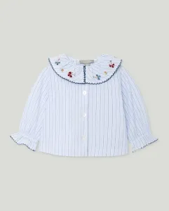 Блузка с длинным рукавом и воротником-стойкой, машинная вышивка для маленькой девочки Coconut El Corte Inglés, синий