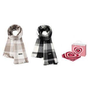 Вязаный шарф унисекс, Black+Khaki, Heart Box