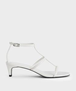 Сандалии с Т-образным ремешком на невысоком каблуке и ремешком на щиколотке Charles & Keith, цвет White