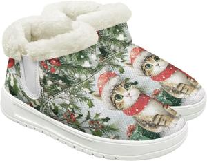 Зимние женские ботинки, утепленные флисом, теплые короткие ботильоны для улицы, противоскользящие и удобные Hechitok, Christmas Cute Cat