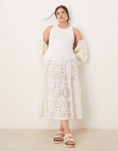 Длинная юбка ASOS DESIGN Curve из фактурного кружева премиум-класса белого цвета ASOS Curve