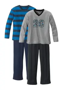 Пижамы AUTHENTIC LE JOGGER (4 шт., 2 шт.), с повседневным принтом и полосками с принтом, цвет Türkis-Gestreift, Grau-Meliert