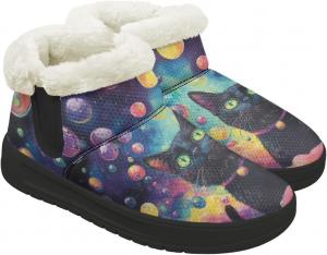 Женские зимние ботинки на шнуровке без шнурков, теплые кроссовки с плюшевой подкладкой, дизайн зимних ботинок, толстые каблуки, противоскользящие Chririnla, Planet Black Cat