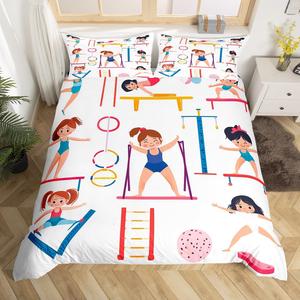Erosebridal Комплект постельного белья Gymnastics для девочек с градиентным геометрическим принтом в спортивной тематике, White Red Blue