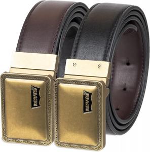 Мужской двусторонний ремень Levi's 2-в-1 - повседневный джинсовый стиль (стандартные размеры, а также размеры для больших и высоких женщин), Brown/Black Plaque