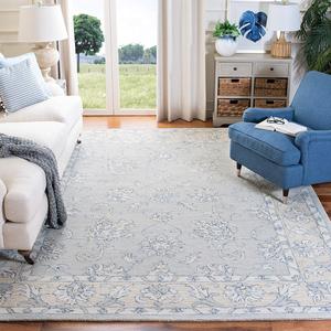 Ковер SAFAVIEH, 214 x 214 см, Micro-Loop Collection, Blue & Beige, ручной работы из шерсти, идеален для помещений с высокой проходимостью в гостиной, спальне (MLP535M)