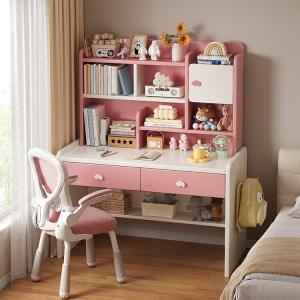 Детский письменный стол с полкой Naijia, 103 см, розово-белый, с регулируемым по высоте стулом