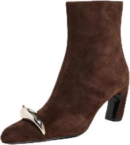 Женские ботильоны из кожи с заостренным носком, массивным каблуком и короткой голенью, нарядные ботинки на молнии, удобные, для осени и зимы, модные ботильоны XBKXMK, Dark Brown