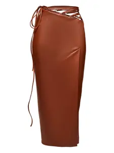 Юбка миди на шнуровке Lika, коричневый