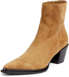 Женские зимние ботильоны YDN, модные, с заостренным носком, массивным каблуком средней высоты, боковой молнией, короткие ботинки на вечеринку и под платье, размеры 4-16 US, Sandy Brown