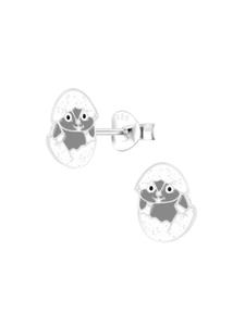 Alexander York Серьги-гвоздики в форме цыпленка в яйце, изготовлены из серебра 925 пробы, комплект из 2 штук