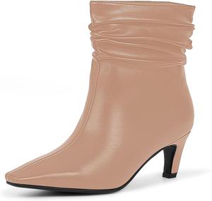 Женские ботильоны на низком каблуке с мягким верхом, плисе с закрытым квадратным носком Odetina, Nude
