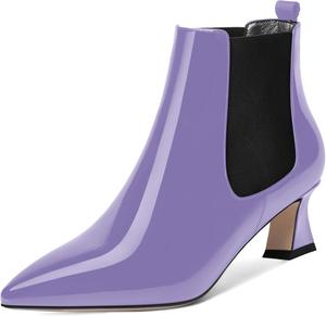 Женские зимние ботильоны AMBELIGHT с острым носком, лакированные, офисного стиля, на низком каблуке-кубике 2 дюйма, с эластичной вставкой, Lavender