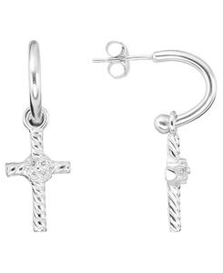 Серьги-кольца с кубическим цирконием (0,08 карата) в оправе из стерлингового серебра Macy's, Silver