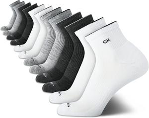 Мужские носки Calvin Klein Quarter Socks - 12 пар мягких спортивных носков до щиколотки с мягкой подкладкой для мужчин, Heather Gray