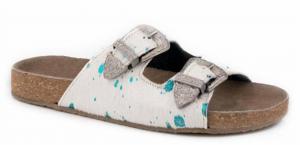 Женские сандалии Desiree с пряжкой и искусственным мехом в бело-голубом цвете Roper