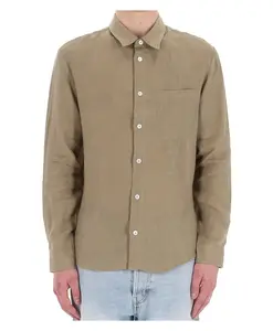 Льняная рубашка с итальянским воротником A.P.C., зеленый