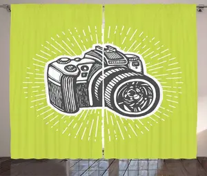 Штора ABAKUHAUS "Камера в деревенском стиле", дизайн "Камера" в стиле эскиза, присборенная штора из тесьмы для спальни с петлями и крючками, 280 x 175 см, цвет "угольно-серый-зеленый" Abakuhaus