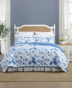 Комплект постельного белья из 3 предметов с цветочным принтом, двусторонний, размер Full/Queen Laura Ashley, синий