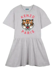 Платье с изображением тигра Kenzo Kids, серый
