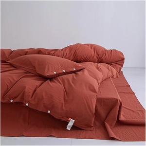 Generic Комплект постельного белья из хлопка с льняной текстурой темно-синего цвета с застежкой на пуговицах Brown