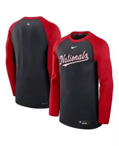 Мужская футболка с длинным рукавом Washington Nationals Authentic Collection Game Time реглан, цвет: темно-синий/красный, для активного отдыха Nike