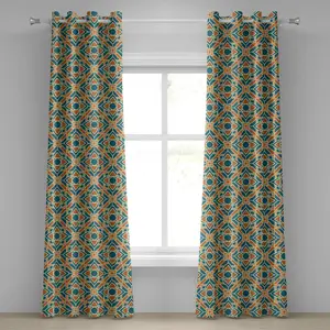 Шторы-люверсы ABAKUHAUS с цветочным рисунком, концептуальные садовые растения, азиатский стиль, мозаика, шеврон, форма гирона, декоративные двухпанельные шторы, 280 см x 175 см, цвет: сине-оранжевый Abakuhaus