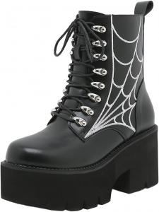 Женские ботинки CrazycatZ из веганской кожи с металлическим эффектом в стиле панк и готика на платформе, Black-F