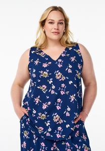 Блуза Zizzi BEDRUCKTES MIT V-AUSSCHNITT, Blue Flower/Blue