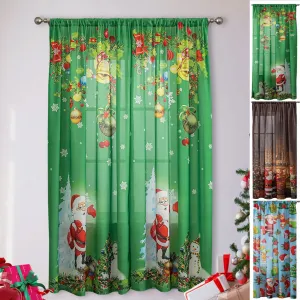 Полупрозрачная штора с карманом на штанге, с рождественским мотивом для гостиной, спальни, ресторана, магазина, кафе, зеленая, 132x160 см easy home