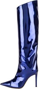 Женские высокие сапоги Yolkomo до колена с острым носком на шпильке, металлические, Royal Blue-High