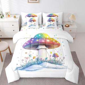 Erosebridal Комплект постельного белья с мультяшными грибами и градиентным рисунком для детей, Purple Blue Yellow