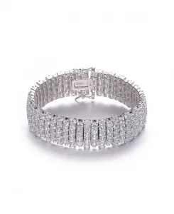 Широкий элегантный браслет из стерлингового серебра с цветными кубическими цирконами Genevive, silver