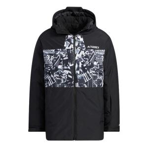 Пуховик adidas Pattern Printing Hooded Down Jacket Men's Black, черный