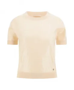 Свитер с короткими рукавами и пайетками для женщин Guess, бежевый