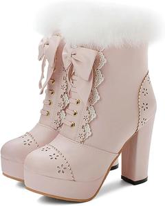 Женские платья, высокие каблуки, обувь с толстой подошвой, женские зимние ботильоны, теплые и нескользящие зимние ботинки OXCOWNIU, Lightpink