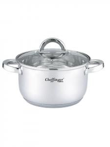 Кастрюля со стеклянной крышкой, подходит для всех типов плит, серебристого цвета. Cheffinger, 28 см