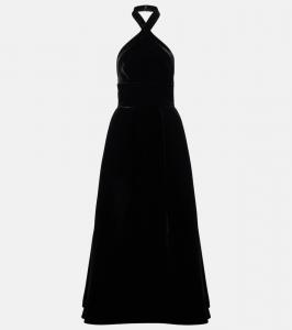 Велюровое платье на бретелях Elie Saab, Black