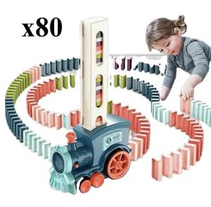 Интерактивный поезд Домино для детей - Синий, 80 кубиков Inna marka