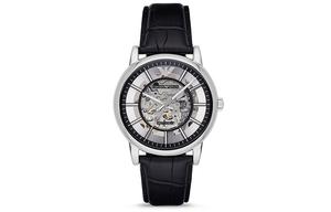 Мужские часы EMPORIO ARMANI с механическим механизмом, кожаным ремешком и серебристым циферблатом